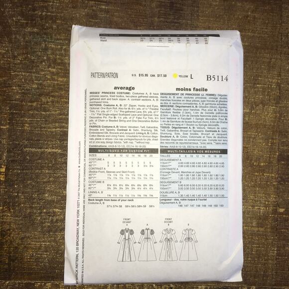 Butterick Sewing Pattern B5114 Shakespeare Queen Dress Renaissance 6-12 UNCUT - Picture 2 of 3